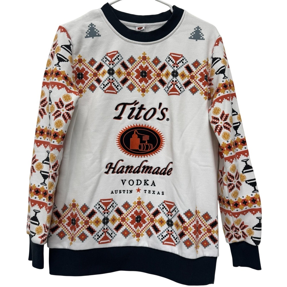 Tito's Handmade Vodka Sweatshirt Men S White Fair Isle Ugly‎ Christmas Sweater